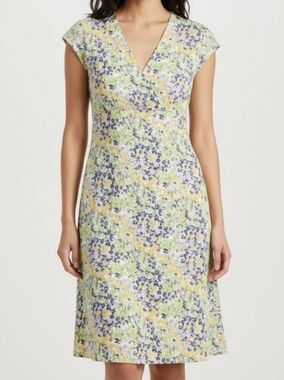 Chadwicks Womens Spring Summer Floral Ruffle Semi Wrap Midi Dress Sz 10